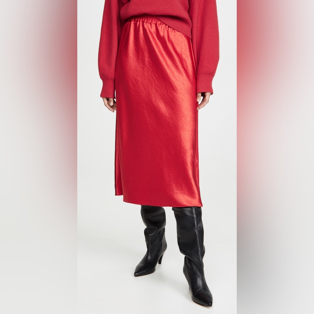 New! Theory Easy Pull On Skirt in Sateen Bright Ruby Red Size Small
